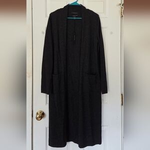 Tahari NWT Long Open-Front Cashmere Cardigan in Charcoal